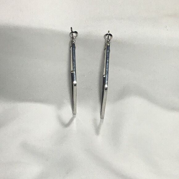 Silver Tone Squared Diamond Shape Hoops (UC3) - Picture 4 of 6